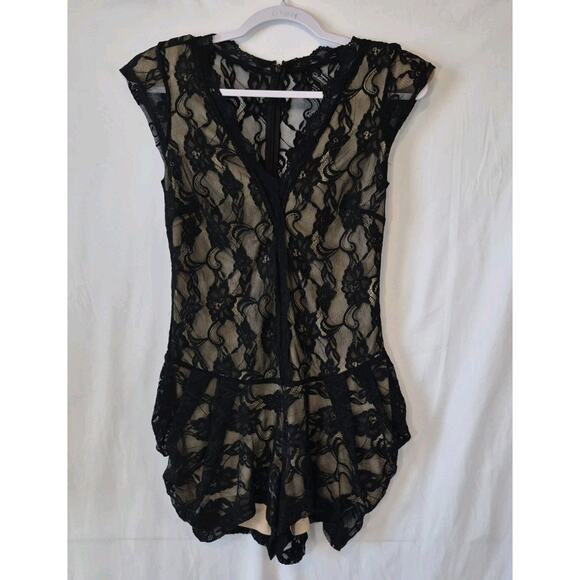 Bebe Addiction Y2K Womens Black Lace V-neck Romper Jumper XS - Picture 1 of 7